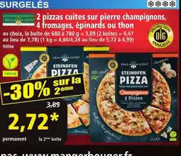 Norma 2 pizzas cuites sur pierre champignons, 4 fromages, épinards ou thon offre
