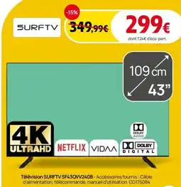 Darty Télévision SURFTV SF43QVV240B offre
