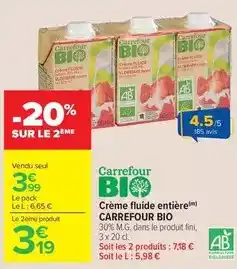 Carrefour Market Carrefour - bio creme fluide entiere offre
