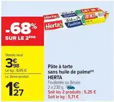 Carrefour Market Herta - pâte à tarte sans huile de palme offre