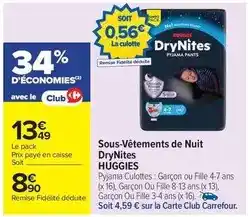 Carrefour Market Huggies - sous-vêtements de nuit drynites offre
