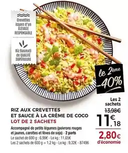 Thiriet Riz aux crevettes et sauce à la crème de coco lot de 2 sachets offre