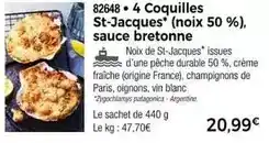 Thiriet Durable - 4 coquilles st-jacques (noix 50 %), sauce bretonne offre