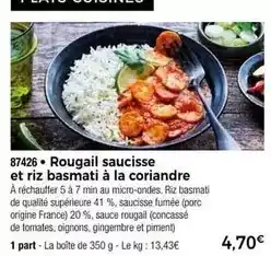 Thiriet Rougail saucisse et riz basmati à la coriandre offre