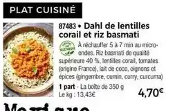 Thiriet Dahl de lentilles corail et riz basmati offre