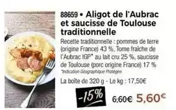 Thiriet Aligot de l'aubrac et saucisse de toulouse traditionnelle offre