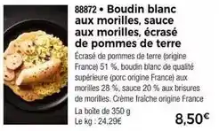 Thiriet Boudin blanc aux morilles, sauce aux morilles, écrasé de pommes de terre offre
