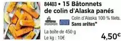 Thiriet 15 bâtonnets de colin d'alaska panés offre