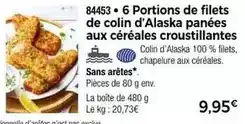 Thiriet 6 portions de filets de colin d'alaska panées aux céréales croustillantes offre