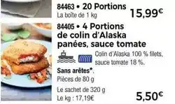 Thiriet 20 portions de colin d'alaska panées, sauce tomate offre