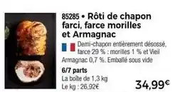 Thiriet Rôti de chapon farci, farce morilles et armagnac offre