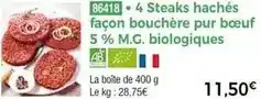 Thiriet Steaks hachés façon bouchère pur bœuf 5 % m.g. biologiques offre