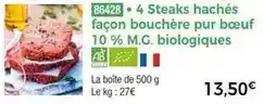 Thiriet Steaks hachés façon bouchère pur bœuf 10 % m.g. biologiques offre