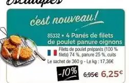 Thiriet 4 panés de filets de poulet panure oignons offre