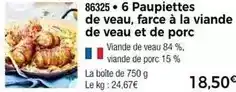 Thiriet Paupiettes de veau, farce à la viande de veau et de porc offre