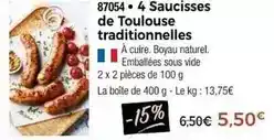 Thiriet 4 saucisses de toulouse traditionnelles offre