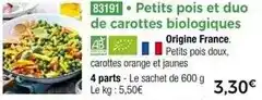 Thiriet Petits pois et duo de carottes biologiques offre