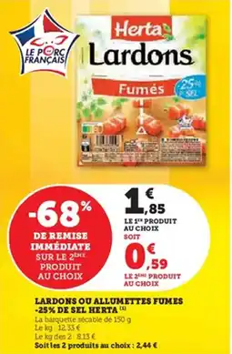 Hyper U Lardons ou allumettes fumes -25% de sel herta offre