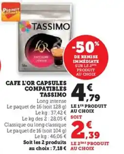 Hyper U Cafe l'or capsules compatibles tassimo offre