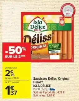 Carrefour Saucisses Déliss' Original Halal offre