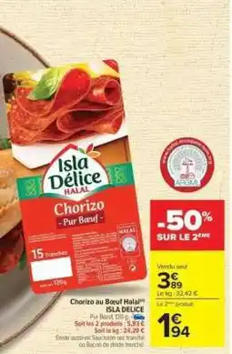 Carrefour Chorizo au Boeuf Halal Isla Délice offre