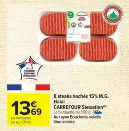 Carrefour 8 steaks hachés 15% M.G. Halal offre