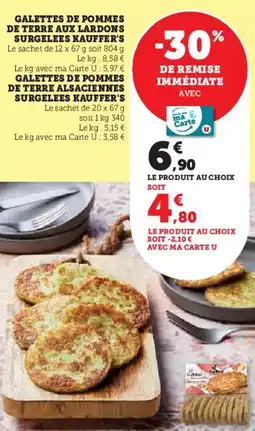 Super U Galettes de pommes de terre aux lardons surgelees kauffer's offre