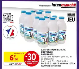 Intermarché Hyper Pâturages lait uht demi écrémé bouteille offre