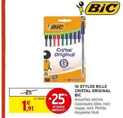 Intermarché Hyper Bic 10 stylos bille cristal original offre