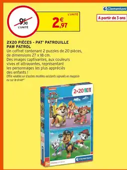 Intermarché Hyper Clementoni 2x20 pièces - pat' patrouille paw patrol offre