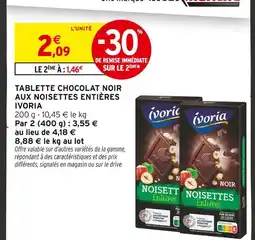 Intermarché Hyper Ivoria tablette chocolat noir aux noisettes entières offre