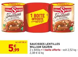 Intermarché Hyper William saurin saucisses lentilles offre