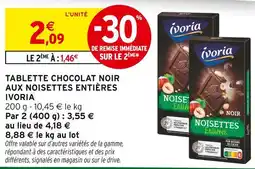 Intermarché Ivoria tablette chocolat noir aux noisettes entières offre