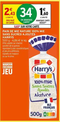 Intermarché Hyper Harrys pain de mie nature 100% mie sans sucres ajoutés offre