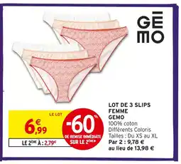 Intermarché Gemo lot de 3 slips femme offre