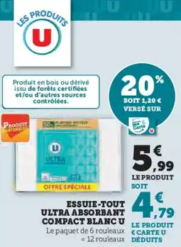 U Express Essuie-tout ultra absorbant compact blanc u offre