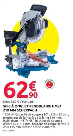 Mr Bricolage Scie à onglet pendulaire hm81 210 mm scheppach offre