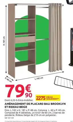 Mr Bricolage Aménagement de placard bali brooklyn et rideau beige offre