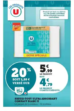 Hyper U U Essuie-tout ultra absorbant compact blanc offre