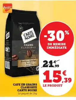 Hyper U CARTE NOIRE Cafe en grains classique offre