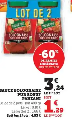 Hyper U PANZANI Sauce bolognaise pur boeuf offre