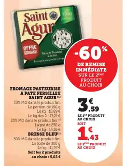 Hyper U SAINT AGUR Fromage pasteurise a pate persillee offre