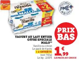 Hyper U MALO Yaourt au lait entier offre speciale offre