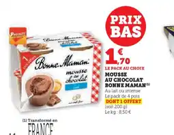 Hyper U BONNE MAMAN Mousse au chocolat offre