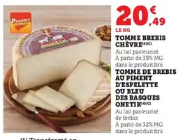 Hyper U Tomme brebis chèvre offre