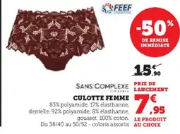 Hyper U SANS COMPLEXE Culott femme offre