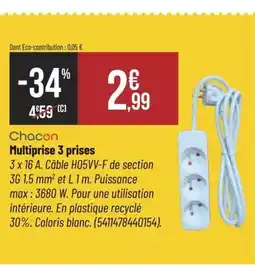 Bricorama CHACON Multiprise 3 prises offre