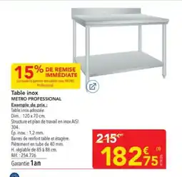 METRO METRO PROFESSIONAL Table inox offre