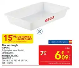METRO ARAVEN Bac rectangle offre
