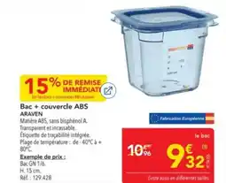 METRO ARAVEN Bac + couvercle ABS offre